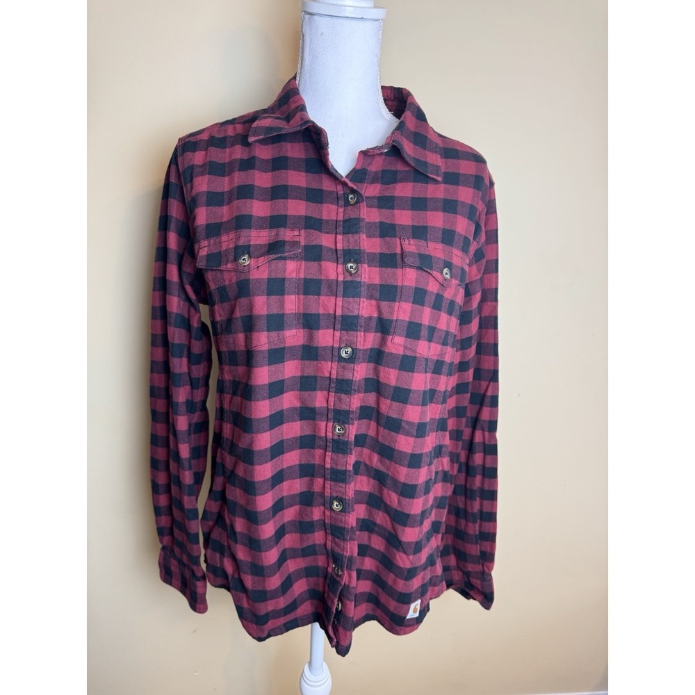 Carhartt Buffalo Check Flannel Shirt Women's Large Red Plaid Long Sleeve